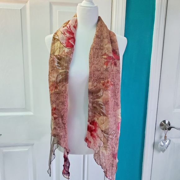 Floral Scarf Brown, red, green EUC - Picture 5 of 16